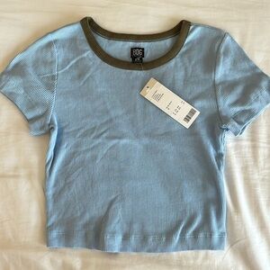 NWT - Urban Outfitters ribbed blue and brown trim tee